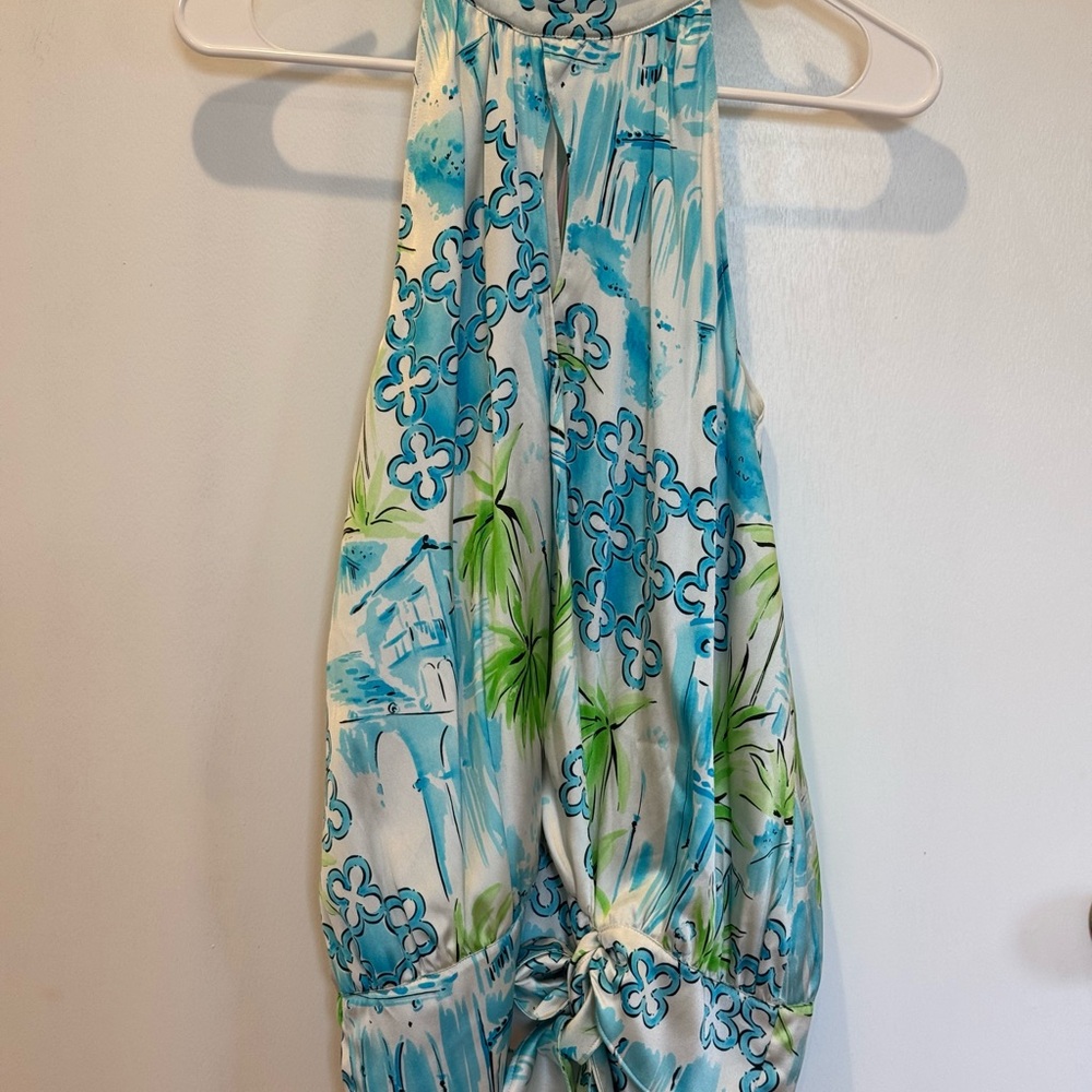 Tropical Blue and Green silk top NWT